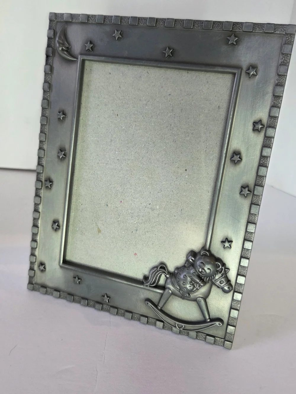 Vintage Pewter Celestial Teddy Bear Rocking Horse Picture Frame